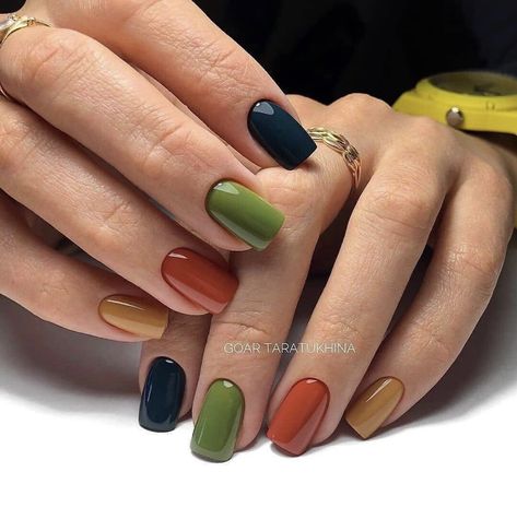 Multicolored Nails Fall, Multicolored Nails, Purple Tips, Short Fake Nails, Fall Gel Nails, Nails For Women, Nail Supplies, Nail Length, False Nail