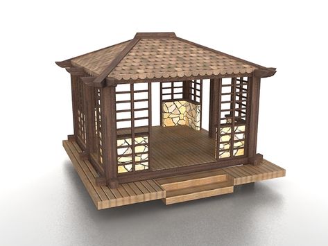 Waterside pavilion 3d model Enclosed Pavilion, Japanese Tea House, Sketchup Models, Personal Investigation, Architecture Models, Sketchup Model, Model Design, Japanese Architecture, Japanese Tea