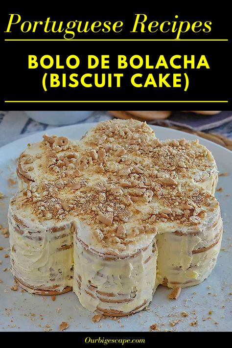 Cake Types Different, Portuguese Almond Cake, Fridge Biscuits Recipes, Portuguese Maria Cookie Dessert, Maria Biscuit Dessert, Maria Cookie Cake, Portuguese Dessert Recipes Portugal, Portuguese Cake Recipes, Portuguese Cookies Recipes