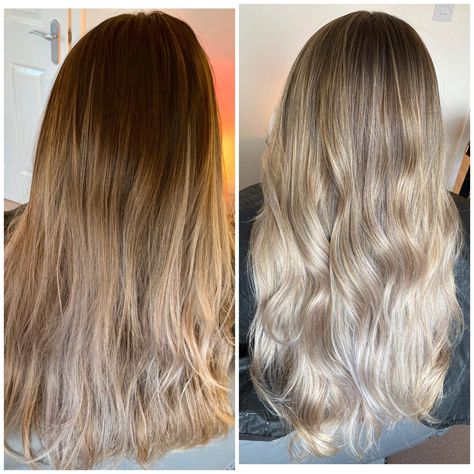 Grown out balayage transformed into a beautiful blonde balayage with baby lights Toner For Blonde Hair Before And After, Grown Out Balayage, Balayage Before And After, Babylights Blonde, Toner For Blonde Hair, Baby Lights, Light Hair Color, Light Hair, Grow Out