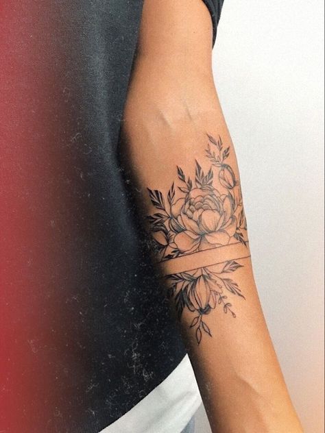 Mother Daughter Wildflower Tattoos, Women’s Armband Tattoo, Always Tattoo With Flowers, Quote Flower Tattoo, Forearm Wrap Around Tattoo Women, Pretty Forearm Tattoos For Women, Floral Band Tattoo, Mexican Flower Tattoo, Flower Band Tattoo Design