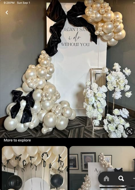 Black And White Glam Party, Black And White Treats Table, Black And Pearl Birthday Party, Engagement Party Ideas Black And White, Black And White 21st Birthday Decoration, Black And White Bridal Shower Ideas Decor, Black And White Affair Party, Black And White Baby Shower Theme, Black And White Coquette Birthday