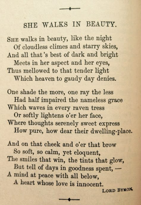 Lord Byron She Walks In Beauty, She Walks In Beauty Poem, 1800 Poetry, Poetry Classics Books, 19th Century Poetry, She Walks In Beauty Lord Byron, Self Written Poetry, Old Poetry Books, Descriptive Poetry