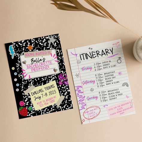 Y2K Bachelorette Party Invitation & Planning Template for a 2000 Throwback Bridal Shower. Includes digital printable invitations, decorations, games, and food & drink. #y2kfonts #retrotype #vintagevibes #throwbacktypography #futurefonts Y2k Theme Bachelorette, 2000s Theme Bachelorette Party, 2000 Bachelorette Party, 2000 Invitation, Y2k Invitation Template, Y2k Invitation, Y2k Party Invitation, 2000s Bachelorette Party, 2000 Throwback