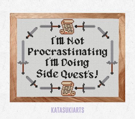 The Hobbit Cross Stitch Pattern, Dnd Cross Stitch Pattern, Silly Cross Stitch, Side Quest Ideas, Minecraft Cross Stitch, Gamer Cross Stitch, Dnd Cross Stitch, Gaming Cross Stitch, Inappropriate Cross Stitch