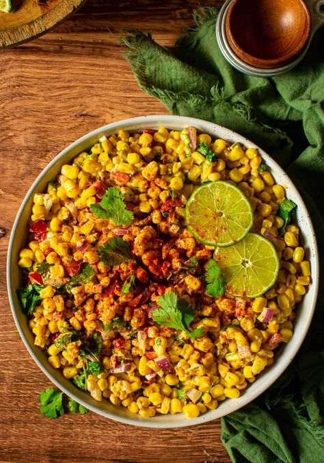 Easy Vegan Mexican Street Corn Salad Recipe - Shane & Simple Vegan Mexican Street Corn, Vegan Munchies, Street Corn Salad Recipe, Starch Diet, Mexican Street Corn Salad Recipe, Pescatarian Meals, Nutritarian Diet, Street Corn Salad, Vegetable Salads