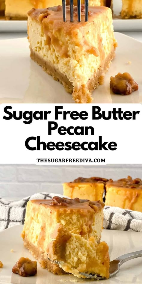 Recipe For Cheesecake, Butter Pecan Cheesecake, Sugar Free Pie, Sugar Free Desserts Easy, Pecan Cheesecake, Sugar Free Cheesecake, Sugar Free Baking, Sugar Free Recipes Desserts, Low Carb Low Fat Recipes