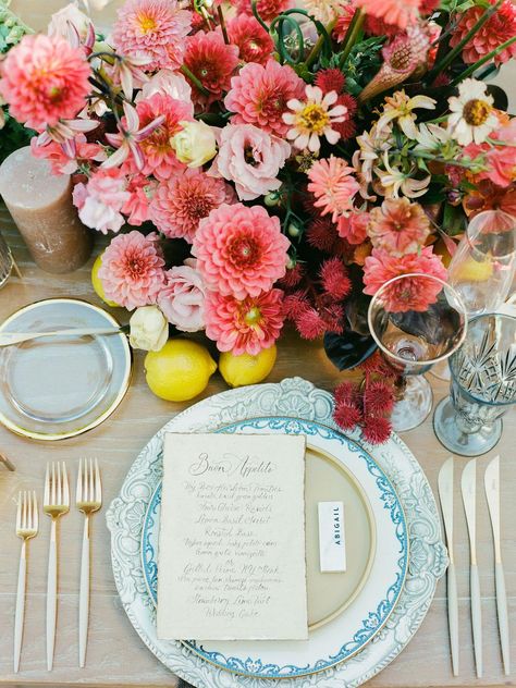 Bright Italian Wedding, Tuscan Summer Wedding, Mediterranean Color Scheme, Italian Summer Wedding, Orange And Pink Wedding, Bright Wedding Colors, Summer Bridesmaids, Wedding Yellow, Bridal Shower Inspo