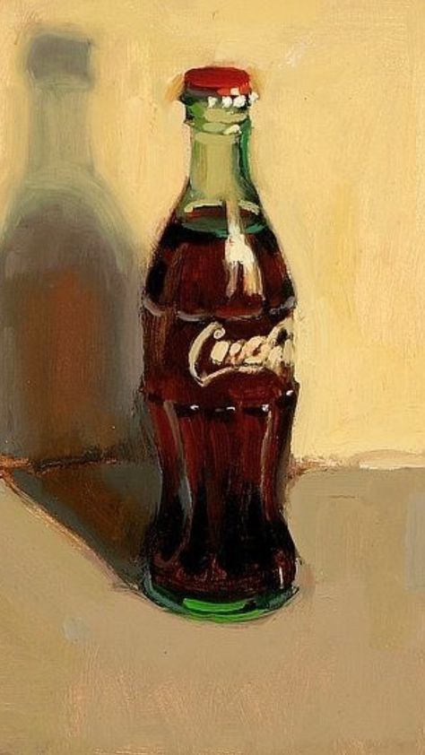 Colorful Still Life Painting, Oil Color Painting Classic, Coke Bottle Painting, Food Still Life Painting, Modern Oil Painting Ideas, Coca Cola Drawing, Coca Cola Painting, Coke Painting, Nana Painting