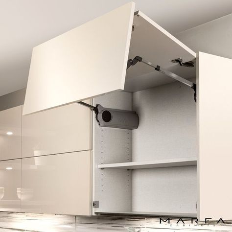 Lift Up Cabinet Door, Kitchen Lift Up Cabinet, Bifold Kitchen Cabinet Doors, Tall Wall Cabinets, Marfa Cabinets, Bi Folding Doors Kitchen, Folding Cabinet, Dry Kitchen, Cabinet Door Designs