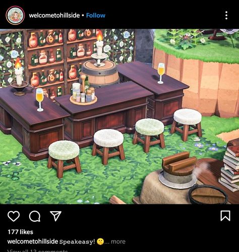 Animal Crossing Italian Restaurant, Acnh Rooftop Bar, Animal Crossing Pirate, Acnh Bar, Animal Crossing Coffee, Animal Crossing Cottage Core, Acnh Island Design Ideas, Anch Ideas, Acnh Farm