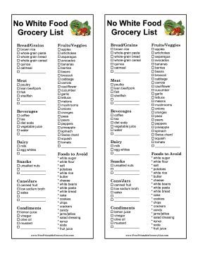 No White Food Diet, No White Diet, Low Histamine Foods, Kosher Diet, Printable Grocery List, Sugar Detox Diet, Grocery List Template, Low Histamine Diet, Food Grocery