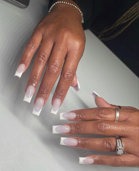 White Base French Tip Nails, Marshmallow French Nails, White Frosted Nails, Milk White French Tip Nails, French Square Acrylic Nails, Milk White Acrylic Nails, White On White French Tip, White On White French Tip Nails, Milky White French Nails