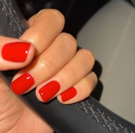 Red Mani Pedi, Russian Manicure Short Nails, Short Red Nails Ideas, Red Short Nails Ideas, Short Nails Red, Red Gel Nails, Red Nail Polish, Cute Gel Nails, Red Nail