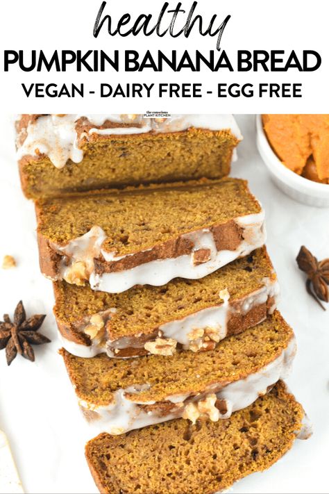 Pumpkin Banana Bread Healthy, Vegan Pumpkin Banana Bread, Healthy Pumpkin Banana Bread, Pumpkin Cookies Healthy, Pumpkin Banana Muffins, Ripe Banana Recipe, Vegan Pumpkin Bread, Healthy Pumpkin Bread, Pumpkin Banana Bread