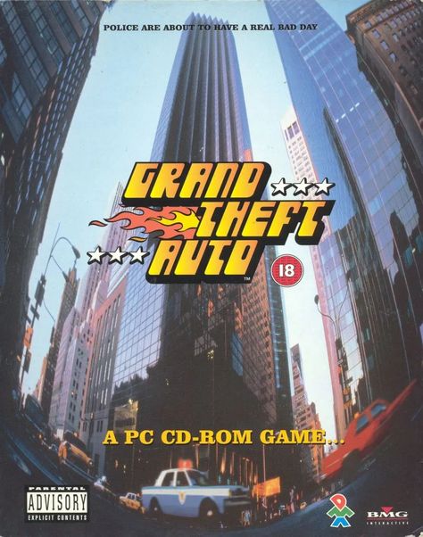 Grand Theft Auto cover art (PC) - Fonts In Use Grand Theft Auto Games, Retro Games Poster, Y2k Posters, Game Cover, Video Game Posters, Classic Video Games, Cover Art Design, Canvas Print Display, San Andreas