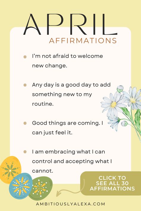 april affirmations April Motivational Quotes, April Quotes Funny, April Affirmations, New Month Affirmations, Birth Month Meanings, Month Affirmations, Monthly Affirmations, 2023 Affirmations, Quotes Spring