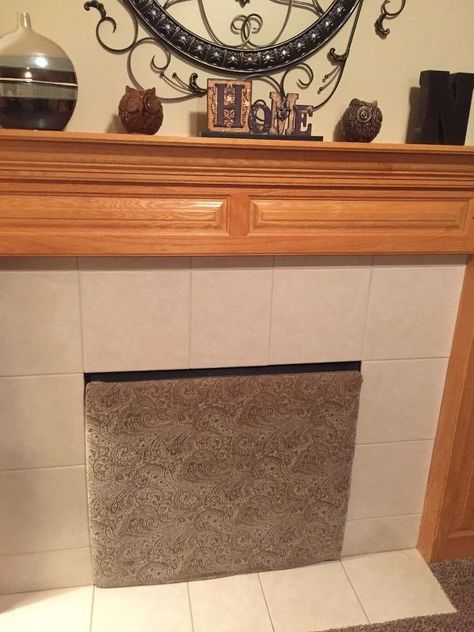 Fireplace Draft Stopper Diy, Fireplace Cover Ideas, Fireplace Draft Stopper, Sanctuary Home Decor, Diy Air Conditioner, Draft Blocker, Light Up Canvas, Stepping Stones Diy, Fireplace Cover