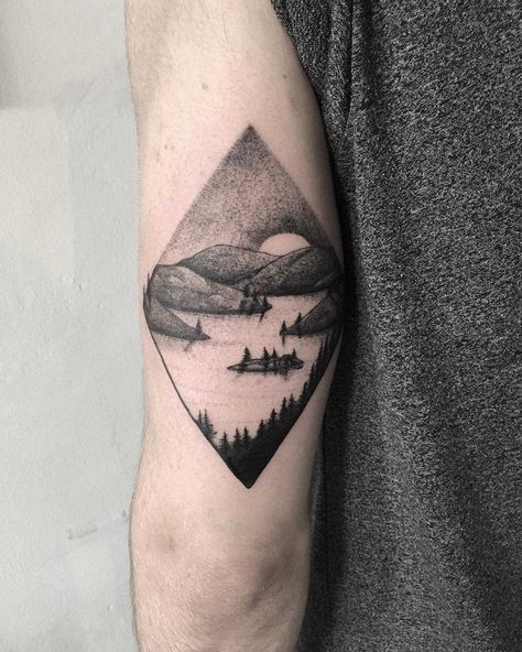 Adirondack Tattoo, Woods Tattoos, Snowboarding Tattoo, Snowboard Tattoo, Moutain Tattoos, Wilderness Tattoo, Mountain Tattoos, River Tattoo, Mountain Tattoo Simple