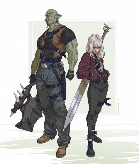 ArtStation - Partners, not friends, Cristina Laviña Broadsword Pose Ref, Body Guard Character Design, Character Idle Pose, Shadowrun Orc, Character Standing Pose, Character Pose Ideas, Dystopian Character Design, Idle Pose, Character Design Ideas