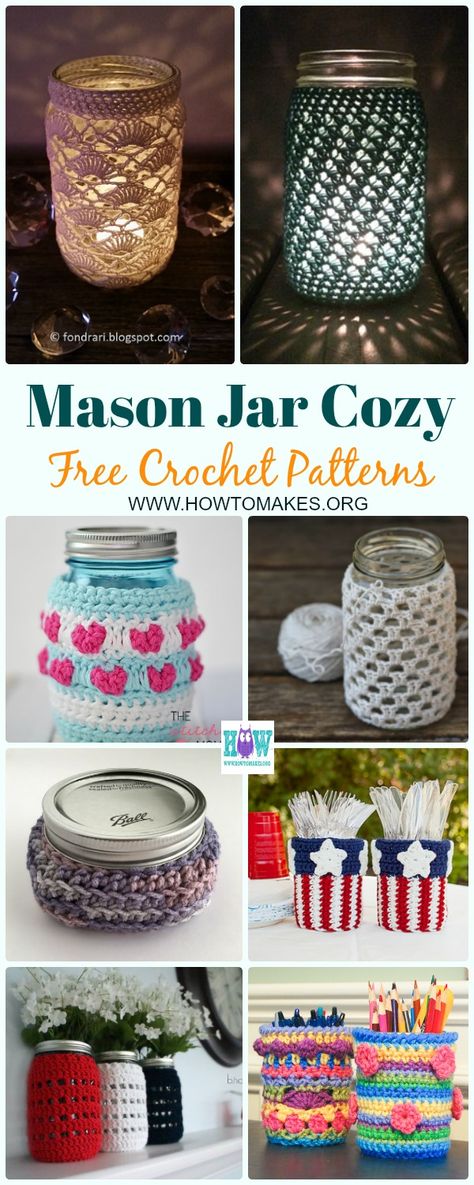 Crochet Jar Cozy Free Pattern, Crochet Candle Cozy Free Pattern, Jar Cozy Crochet Pattern, Crochet Mason Jar Cozy, Crochet Mason Jar Covers Free Pattern, Mason Jar Cozy Crochet Pattern, Crochet Jar Covers Free Pattern, Crocheted Mason Jar Covers Pattern, Crochet Lights