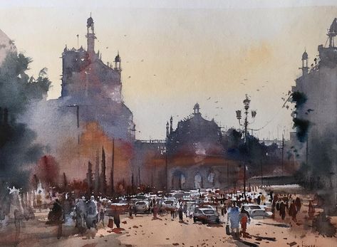 2,677 Likes, 68 Comments - Bijay Biswaal (@biswaal) on Instagram: “Lucknow crowd #aquarelle #watercolor #lucknow #lucknow_igers #oldcity #cityscape #aquarelle…” Mumbai Painting, Prafull Sawant, Joseph Zbukvic, Watercolor Architecture, Hur Man Målar, Art Watercolour, Watercolor Artists, Watercolor Sketch, Mysore