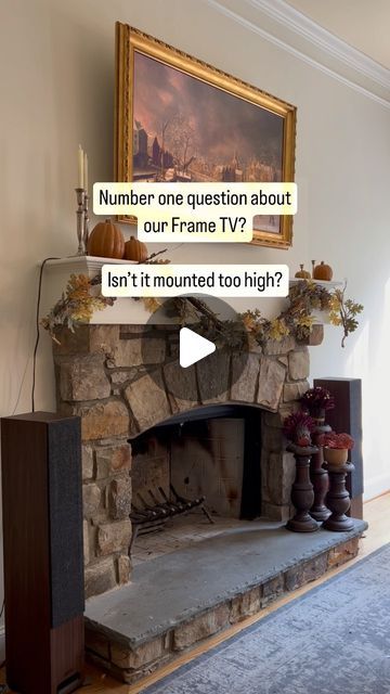 Andrea on Instagram: "Every single time I shared the frame tv-I got asked isn’t it mounted too high? In our prior home we had a pull out mount. Here we knew we needed a Mantle Mount but hadn’t gotten around to it (hello kitchen renovation) but a few weeks ago we finally put it up. We picked up the Mount @bestbuy and I couldn’t be happier! It’s super easy to use and it still leaves me room for my decor! Our mantle isn’t exactly small either at 14” deep! It’s the perfect solution so I can still have art above the mantle.   Frame TV is by @samsungus  The beautiful gold Frame is by @decotvframes" Tv In A Frame Mounted Tv, Mantle Decor With Tv, Above Tv Decor, The Mantle, Tv Decor, Mounted Tv, Be Happier, Mantle Decor, Frame Tv