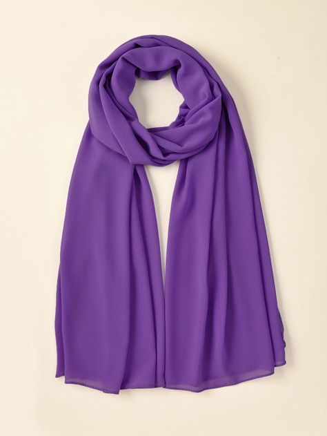 Simple Chiffon Scarf | SHEIN USA Purple Hijab, Lilac Scarf, Scarf Aesthetic, Beach Shawl, Scarf Hijab, Plain Scarves, Silk Scarf Wrap, Purple Scarves, Silk Scarf Painting