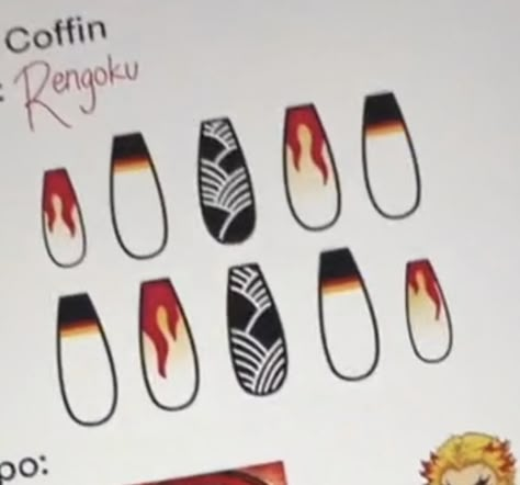 Rengoku Inspired Nails, Rengoku Nail Art, Rengoku Profile Picture, Rengoku Nails, Pfp Demonslayer, Anime Themed Nails, Forest Mermaid, Rengoku Pfp, Asia Nails