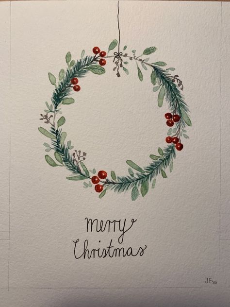 Christmas Card DIY Christmas Cards Ideas Aesthetic, Aesthetic Christmas Cards Ideas, Cards Watercolor Handmade, Aesthetic Christmas Cards Handmade, Christmas Cards Handmade Aesthetic, Christmas Watercolor Paintings Cards, Christmas Card Painted, Christmas Drawing Card, Aesthetic Christmas Cards Diy