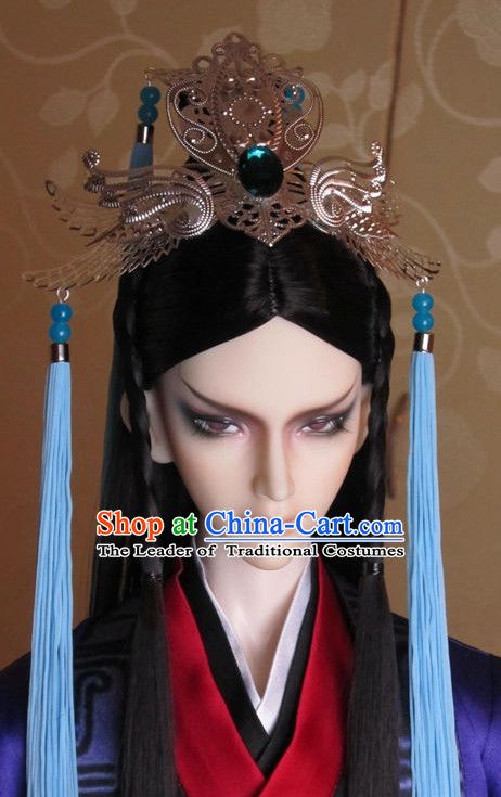 Ancient Chinese Prince Emperor Headwear Headpieces Hair Accessories Crown Coronet Set for Men Boys Adults Kids Chinese Headpiece, Japanese Crown, Chinese Crown, Chinese Headdress, Asian Royalty, Chinese Bun, Royalty Crown, Hair Accessories Crown, Chinese Emperor