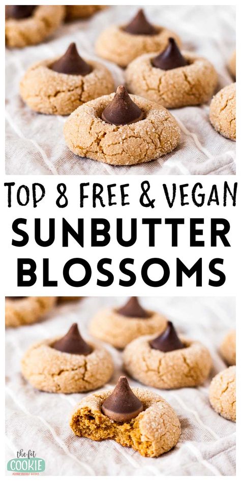 Allergy Free Cookies, Sunbutter Recipes, Everything Cookies, Peanut Free Desserts, Allergy Friendly Cookies, Nut Free Desserts, Allergy Friendly Desserts, Peanut Butter Blossom Cookies, Blossom Cookies