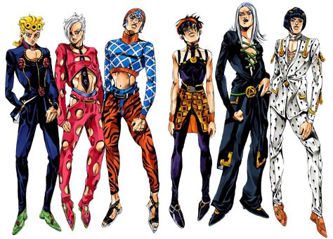 An essay about JoJo’s Bizarre Adventure and queer masculinities Jjba Part 5, Jojo Part 5, Gang Color, Jojo Bizarro, Jojo Fashion, Circus Characters, Jo Jo, Jojo Parts, Adventure Outfit