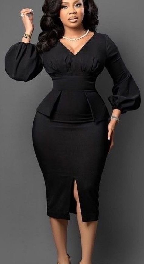 Ladies Style, Black Dress To Wear To A Wedding, African Dresses For Women Church Fashion Styles, Elegant Fitted Gown For Church, All Black Corporate Attire Women Plus Size, Corporate Black Gown Styles, Corporate Gowns For Office For Plus Size, Corporate Gowns For Church, Black Corporate Gowns For Office