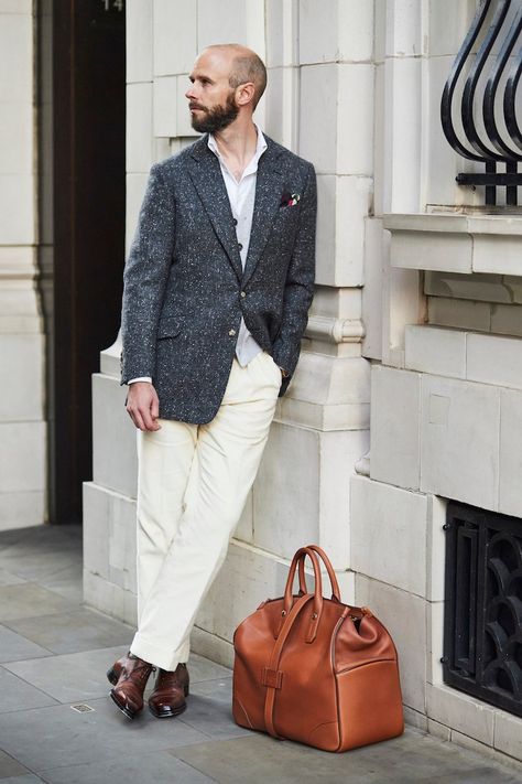 The rules and how to break them 9: Tan shoes with pale trousers Tan Pants, Tan Shoes, Brown Pants, Perfect Style, Male Fashion, Black Jacket, Hand Bags, The Rules, Western Wear