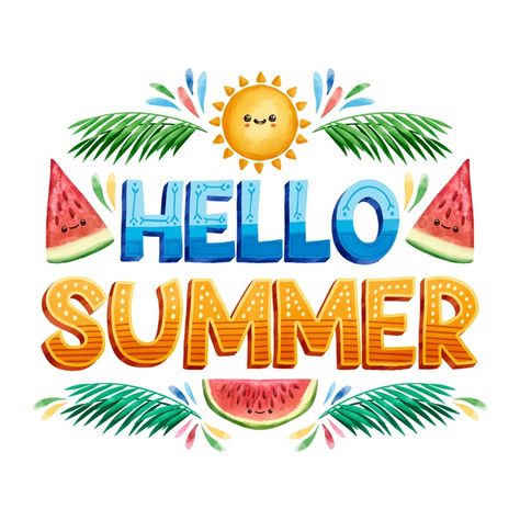 Hello summer lettering and slices of watermelon | Free Vector Summer Logos Design, Summer Lettering Design, Widget Stickers, Farmhouse Industrial Decor, Summer Lettering, Summer Calligraphy, Modern Farmhouse Industrial, Happy Summer Holidays, Industrial Boho