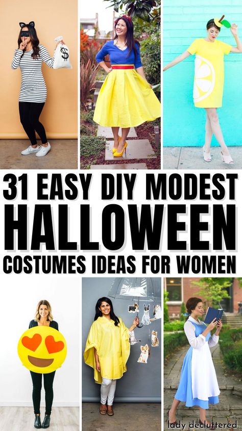 31 Easy DIY Modest Halloween Costume Ideas for Women Work Appropriate Costumes For Women, Quick Costume Ideas For Women, Church Appropriate Halloween Costumes, Easy Women’s Diy Costume, Easy Diy Halloween Costumes For Women For Work, Easy Costumes For Moms, Church Halloween Costumes, Diy Costumes For Women Last Minute Work, Easy Modest Halloween Costumes