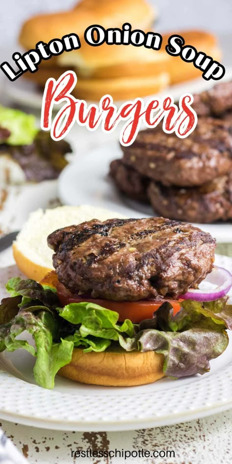 Onion Soup Hamburger Recipe, Onion Burger Recipe, Homemade Hamburger Patties, Burger Patty Recipe, Onion Soup Mix Recipe, Hamburger Steak Recipes, Hamburger Recipes Patty, Burger Recipes Beef, Juicy Hamburgers