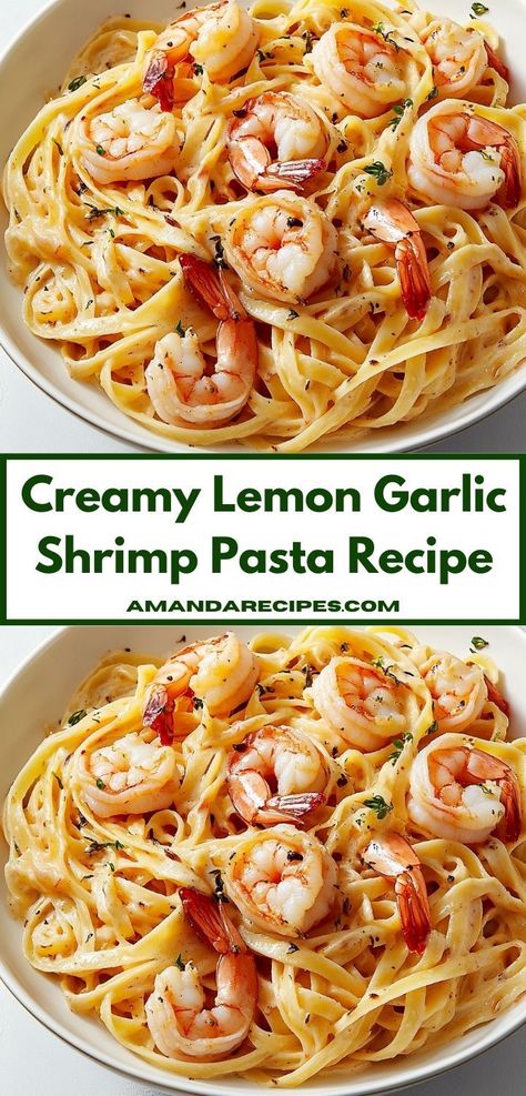 Looking for a delicious yet simple meal? This Creamy Lemon Garlic Shrimp Pasta recipe is bursting with flavor and can be prepared in under 30 minutes, making it perfect for family dinner nights. Creamy Lemon Garlic Shrimp, Garlic Shrimp Pasta Recipes, Lemon Shrimp Pasta, Shrimp Pasta Recipe, Lemon Garlic Shrimp Pasta, Lemon Garlic Pasta, Creamy Shrimp Pasta, Lemon Shrimp, Garlic Shrimp Pasta