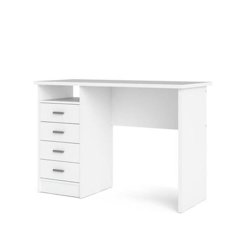 Tvilum 44 in. Rectangular White 4 Drawer Writing Desk with Built-In Storage-8014649 - The Home Depot White Desk With Drawers, Ikea Desk Hack, Desk With Keyboard Tray, Ikea Desk, Wood Writing Desk, Floating Desk, White Desk, Best Desk, White Desks