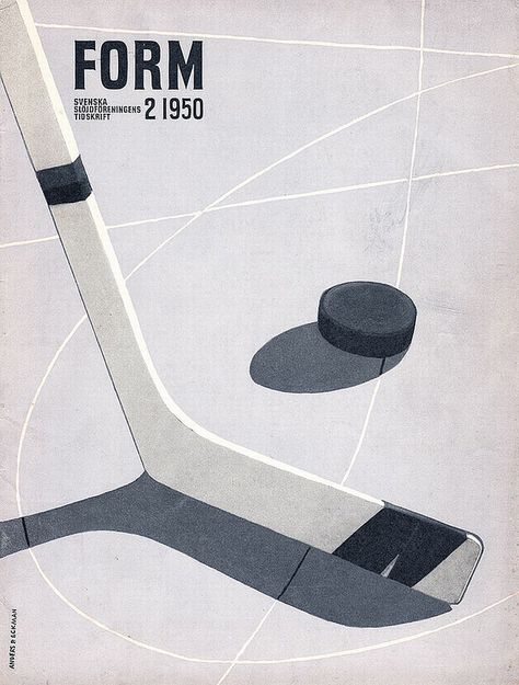 Swedish design magazine, Form no.2, from 1950. Cover by Anders Beckman Hockey Posters, Sports Magazine, Posca Art, Sport Poster Design, Hockey Team, Vintage Things, Design Magazine, Swedish Design, Beautiful Posters