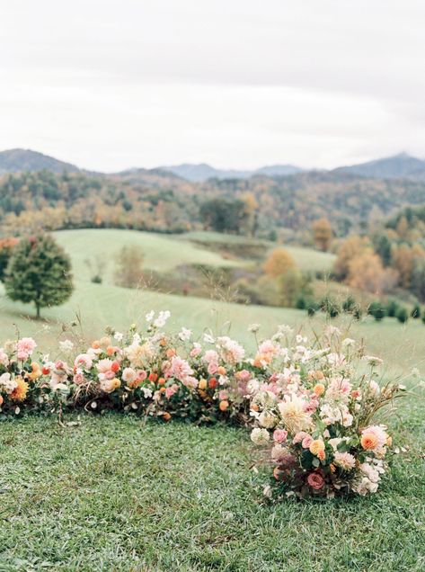 Organic Floral Ceremony Display in Asheville, NC | Lairsey Paper Co. | Semi-Custom Wedding Invitations Neutral Fall Wedding, Rainy Fall, Wedding In The Mountains, Wedding Alters, Altar Flowers, Flower Shapes, Wedding Altars, Calligraphy Wedding Invitation, Wedding Ceremony Flowers