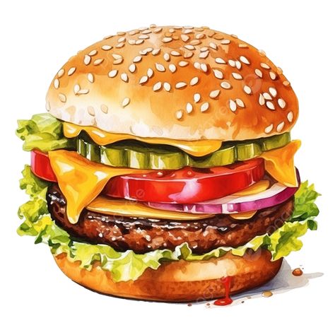 burger fast food watercolor hamburger burger watercolor png Food Truck Burger Ideas, Hamburger Watercolor, Hamburger Painting, Food Reference Photos, Burger Watercolor, Hamburger Clipart, Burger Sketch, Burger Painting, Hamburger Drawing