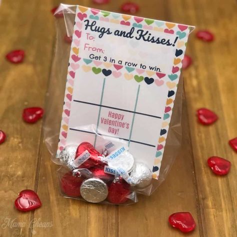 Printable Tic Tac Toe Valentine Cards - Just Add Candy! | Mama Cheaps Hershey Kiss Valentine, Easy Valentine Cards, Glow Stick Valentine, Tic Tac Toe Valentine, Valentines Day Cards Diy, School Valentines, Valentine's Party, Valentinstag Party, Valentine's Ideas