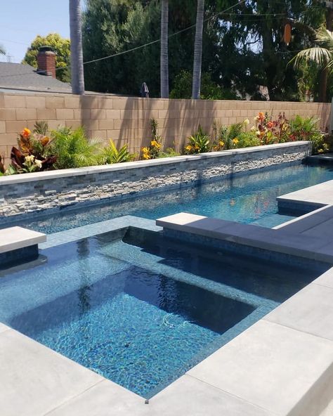 Stone Pool Ideas, Stacked Stone Pool Wall, Pool Spa Tile Ideas, Mosaic Pool Tile Ideas, Pool Waterline Tile Ideas Modern, Pool Tile And Coping Ideas, Waterline Pool Tile Ideas, Spa Tile Ideas, Pool Tile Colors