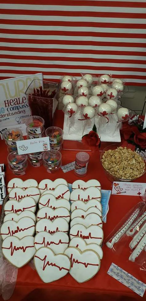 Medical School Graduation Party Ideas, Medical Themed Parties, Nurse Grad Parties, Nurse Graduation Party Decorations, Medical Party, Doctor Party, Nursing School Graduation Party, College Grad Party, Graduation Desserts