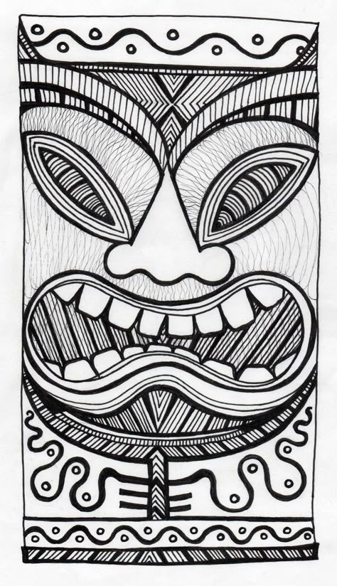 Stitchlily: How to draw a Tiki Head! Modele Zentangle, Tiki Faces, Tiki Head, Tiki Statues, Tiki Totem, Tiki Tiki, Tiki Art, Tiki Mask, Hawaiian Tiki