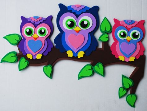 Owls in Foam Craft Sheets                                                                                                                                                                                 More Owl Nursery Decor, Foam Sheet Crafts, Owl Wall Decor, Foam Art, Owl Nursery, Easy Halloween Crafts, Bird Crafts, Owl Decor, Foam Sheets