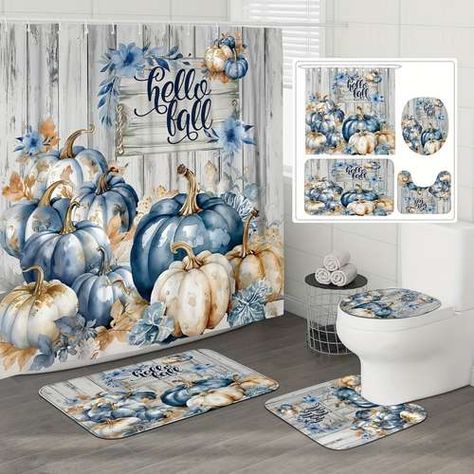 Winter Bathroom Decor, Halloween Bathroom Decorations, Winter Bathroom, Fall Shower Curtain, Fall Bathroom Decor, Bathroom Curtain Set, Round Toilet, Fall Bathroom, Halloween Bathroom