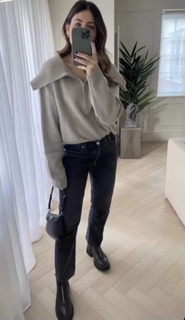 Zipper Sweater Outfit, Half Zip Sweater Outfit, Zip Sweater Outfit, Capsule Style, Outfit Korean, Half Zip Sweater, Zipper Sweater, Winter Ideas, Sweater Outfit